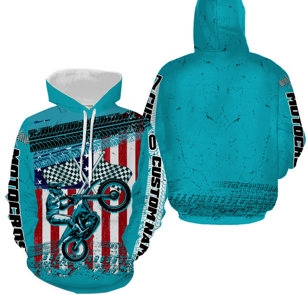 Motocross Racing Jersey American Flag Hoodie 3D, Personalized All Over Print Hoodie 3D V1
