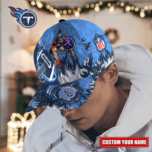 Custom Name NFL Tennessee Titans Caps, NFL Tennessee Titans Adjustable Hat Mascot & Flame Caps for Fans