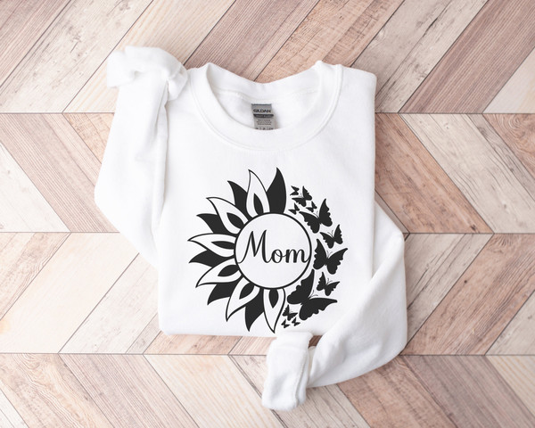 Mom Sweatshirt, Mothers Day Crewneck, Mom Flower Butterfly Shirt, Butterflies Sunflower Sweatshirt, Gift Ideas For Mom, Mama Heart Shirt.jpg