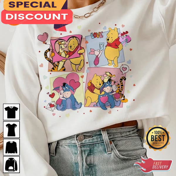 Disney Valentine Pooh Bear And Friend Valentine's Day Unisex Graphic Sweatshirt.jpg