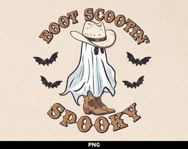 Boot Scootin Spooky png, Western Halloween png, Cowboy Ghost png, Cute Western Ghost png, Retro Vintage Western Halloween Sublimation.jpg