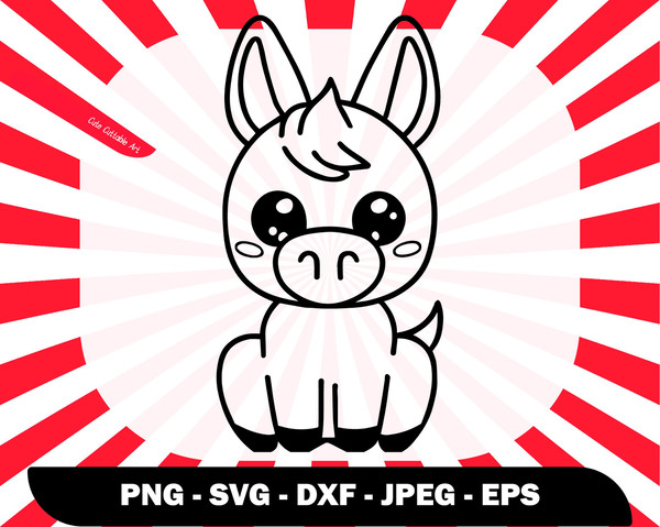 Cute Sitting Baby Donkey Svg,Kawaii Donkey Outline Svg, Cute Tattoos, Cute Png for Shirts , Baby Wall Decor, Svg for Baby Card - 00016.jpg