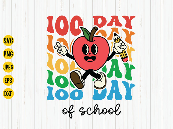 Retro Happy 100 Days of School Svg, 100 Days Apple Svg, 100 Days Of School Teacher Shirt, Back to School, Svg Files for Cricut, Download 1.jpg