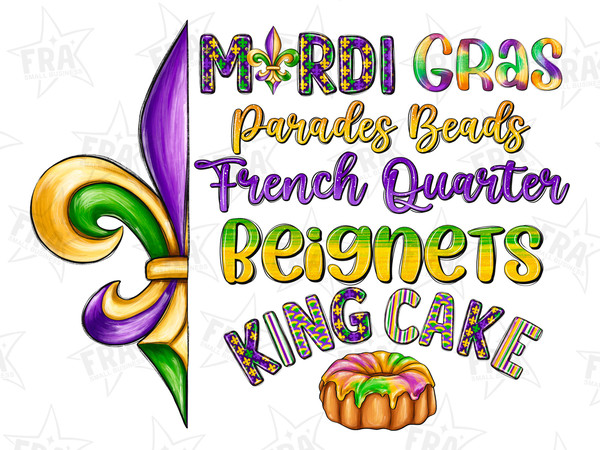 Mardi Gras parades beads french quarter beignets king cake png sublimation design download, Mardi Gras png, sublimate designs download.jpg