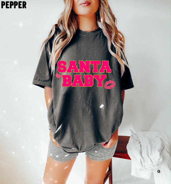 Santa Baby Oversized Christmas T-shirt, Santa Baby Pink Christmas Shirt, Glitter Christmas Shirt 2.jpg