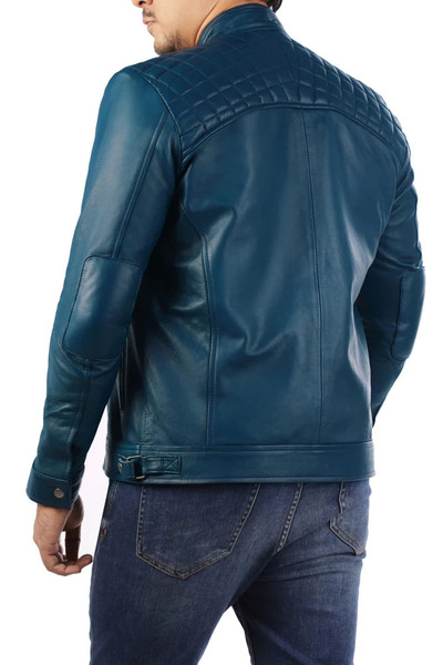 Men's Casual Signature Diamond Lambskin Leather Jacket-Blue_15.jpg