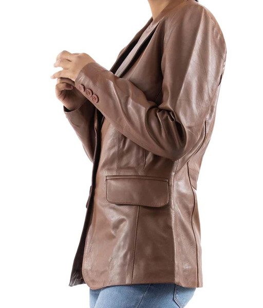 Classic 2-Button Lambskin Leather Blazer Women-Cognac_4.jpg