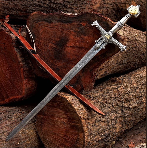 Hand Forged Damascus Steel King Solomon Sword  Israel Star (David crusader) Medieval Sword  Knight's Sword  Gifts for himBoyfriend (2).PNG