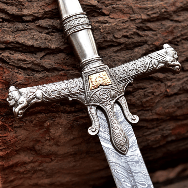 Hand Forged Damascus Steel King Solomon Sword  Israel Star (David crusader) Medieval Sword  Knight's Sword  Gifts for himBoyfriend (3).PNG