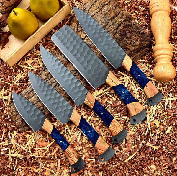 Hand Forged steel Chef knives Set of 5 kitchen knives Gift for her Christmas gift.Gift for him Gift for Mother Wedding Gift (4).PNG