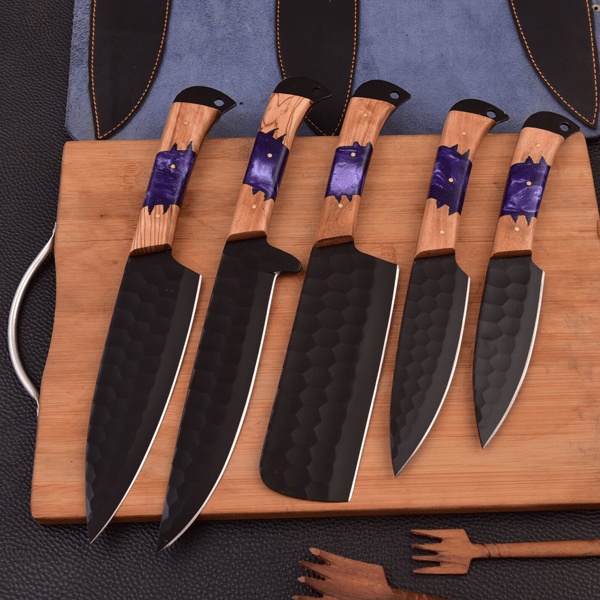 Custom Handmade D2 ,Damascus Steel Blade Kitchen Knives Set BBQ Knives,Birthday Gift For Him Wedding Gift, Anniversary Gift,Christmas Gift (4).PNG