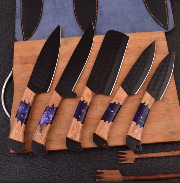 Custom Handmade D2 ,Damascus Steel Blade Kitchen Knives Set BBQ Knives,Birthday Gift For Him Wedding Gift, Anniversary Gift,Christmas Gift (5).PNG