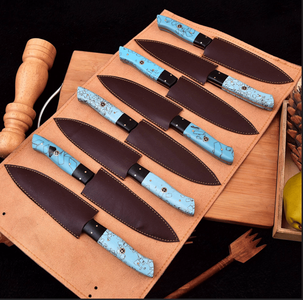 Handmade kitchen knives 8 piece Steak Knives, HandForge chef knives, BBQ knives, best gift for him and her, Christmas Gift (4).PNG