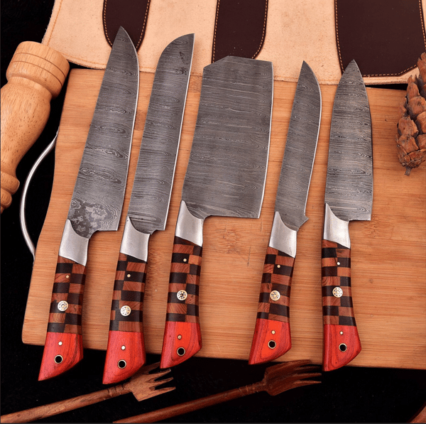 Handmade kitchen knives 5 piece Chef knives Hand Forge chef knives BBQ knives best gift for him Anniversary Gift,Easter Gift Christmas Gift (4).PNG