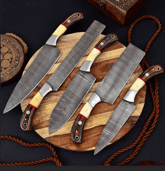 Handmade Damascus Chef set of 8pcs With Leather Cover,Personalised Gift,Kitchen knives set,Anniversary Gift,Birthday Gif (3).PNG