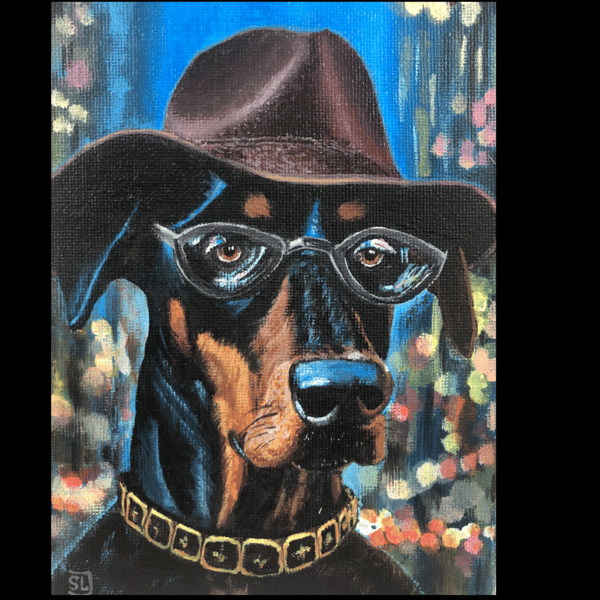 Painting for the interior with acrylic paints, Doberman dog, handmade