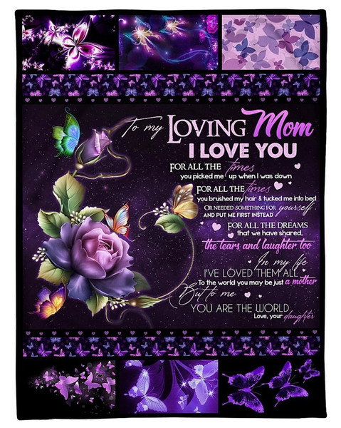 Mom Blanket, Mother's Day Gifts For Mom, To My Loving Mom I Love You, Daughter And Mom Butterfly And Rose Fleece Blanket 1.jpg