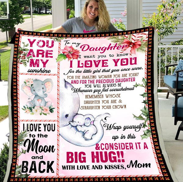 Mom To Daughter, I Love You Elephant Fleece Blanket Gift for Daughter 1.jpg