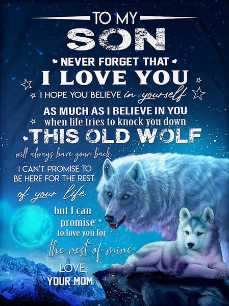 Personalized Son Blanket, Gift Ideas For Son, To My Son Never Forget That I Love You Mom Blue Wolves Snow Fleece Blanket 1.jpg