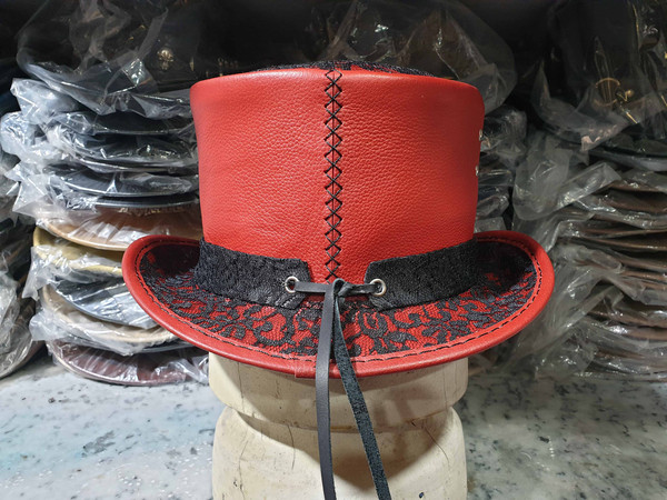 Steampunk Black Crusty Band Red Leather Top Hat (4).jpg