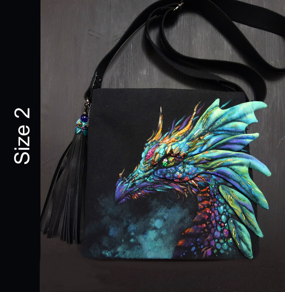 fairy dragon turquoise handpainted canvas bag 90.jpg
