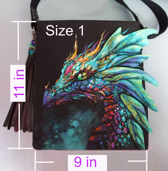 fairy dragon turquoise handpainted canvas bag s 1.jpg