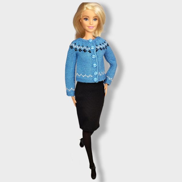 Light Blue with black Jacquard Cardigan for Barbie Doll