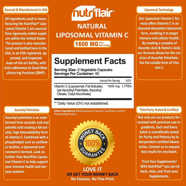 NutriFlair Liposomal Vitamin C 1600mg, 180 Capsules Fat Soluble Vit Supplements 7.jpg