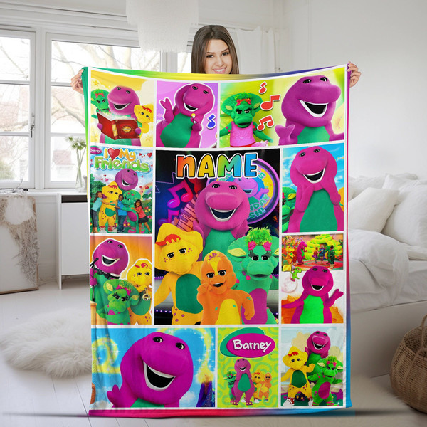 Personalized Barney and Friends Blanket, Custom Barney Kids Tv Show Blanket, Barney Cartoon Blanket, Barney The Dinosaur Sofa Blanket NFOP10.jpg