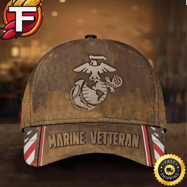 Marine Veteran Hat Old Retro USA Flag Proud Served Marine Corps Veteran Cap Merch Gifts Hat Classic Cap.jpg