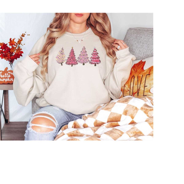 Pink Christmas Tree Sweater, Christmas Sweater, Pink Sweater, Christmas Tree Sweatshirt, Holiday Sweaters for Women, Win.jpg
