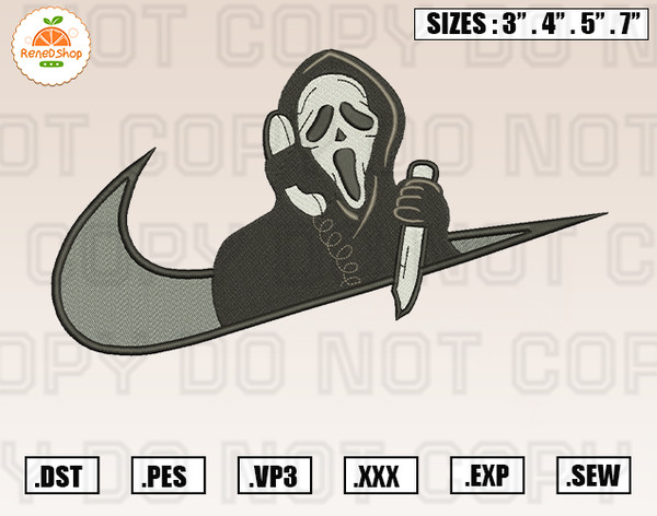 Nike x Scream Ghost Face Embroidery Designs, Halloween Embroidery Machine Design Files.jpg