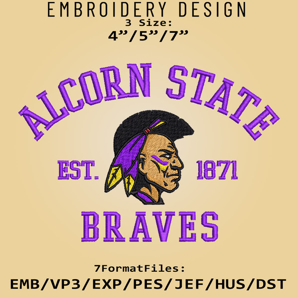 Alcorn State Braves embroidery design, NCAA Logo Embroidery Files, NCAA Alcorn State Braves, Machine Embroidery Pattern.jpg