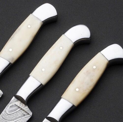 Set of 3 Kitchen Chef's Knives Lot of 3 Chef knife, Damascus Steel & Bone Handle (3).jpg
