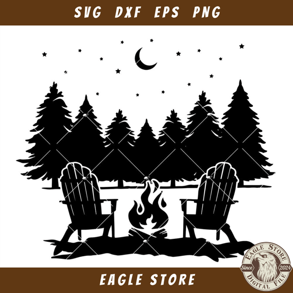 Camping Night In Forest With Adirondack Chairs Svg, Campfire.jpg