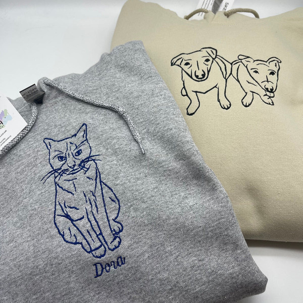 Customized Pet Photo Embroidered Sweatshirt, Pet Embroidered Hoodie, Gift for Dog Lovers, Outline Photo Sweatshirt, Embroidered Hoodie.jpg
