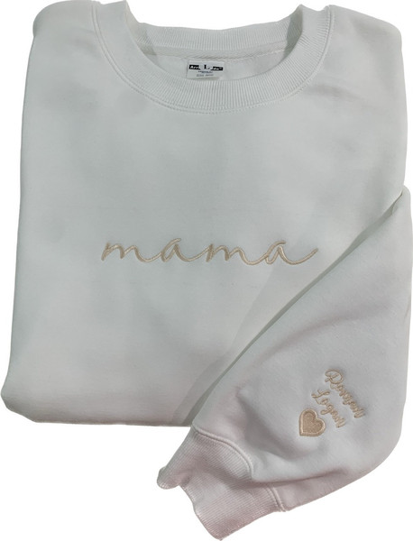 Embroidered Grandma Sweatshirt, Mama Hoodie, I Wear My Heart On My Sleeve, Kids Names on Sleeve, Custom Embroidery Mom Hoodie, Unisex Tee 1.jpg