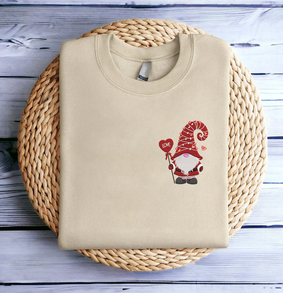 Embroidered LOVE Gnome Valentines Sweatshirt Gnome Heart Shirt Valentines Day Shirts For Woman Valentines Gnome Crewneck Shirt Hoodie.jpg