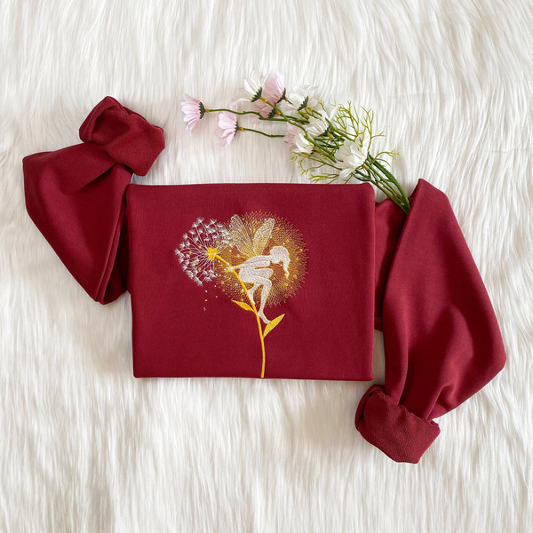 Magic Fairy On A Dandelion Embroidered Sweatshirt  Luminous Fairy Embroidered Hoodie  Fairy Sweater  Crew Neck Sweatshirt  Gift For Her.jpg