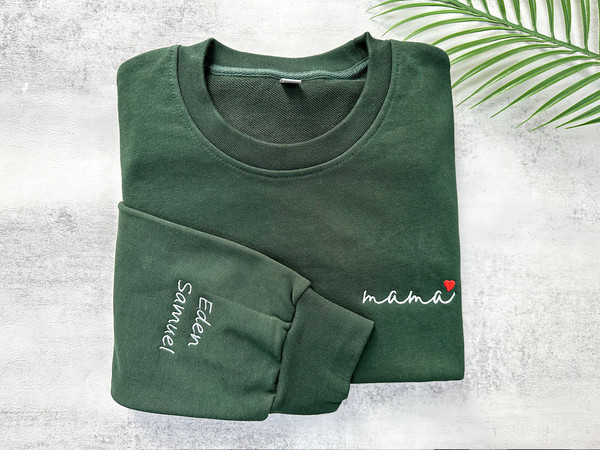 Personalized Embroidered Mama Sweatshirt with Children's names on Sleeve,Custom Embroidery Mom Crewneck, Gift For New Mom, Mother's Day Gift.jpg