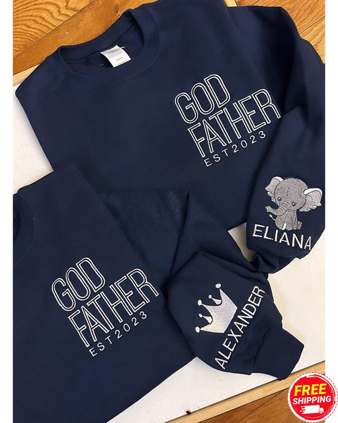 Customized God Father Sweatshirt, God Father Shirt, GodFather Gift, Godfather Proposal Crewneck, Papa With Kid Names On Sleeve, Father's Day.jpg