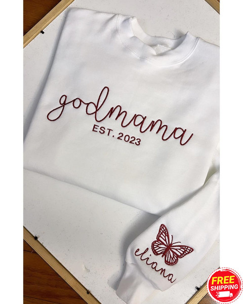Personalized GodMama Sweatshirt, God mama Proposal Gift Sweatshirt, Cute God Mom Est. 2023 Sweatshirt, New Godmama Outfit, Mother's Day.jpg