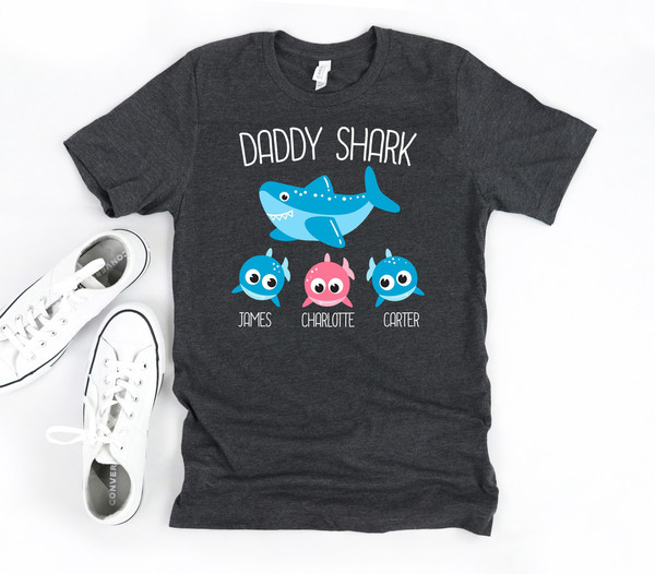 Daddy Shark Shirt, Personalized Dad Shirt, Dad Birthday Shirt, Father's Day Gift, Daddy With Kids Names, Gift For Dad, Shark Sweatshirt.jpg