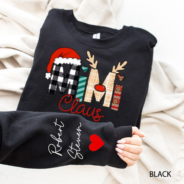 Custom Children Names on Sleeves Mimi Clause Sweatshirt for Christmas Gifts in Multiple Colors.jpg