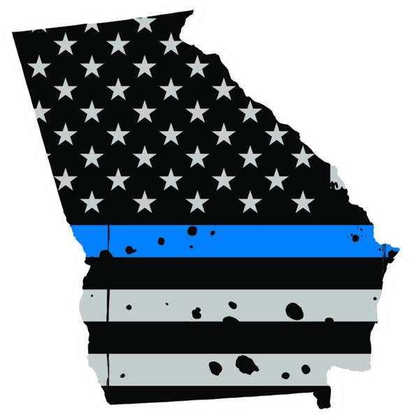 Distressed Thin Blue Line Georgia State Shaped Subdued US Flag Sticker Self Adhesive Vinyl police GA - C3797.png