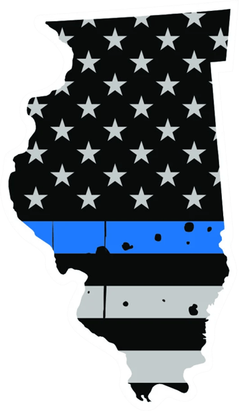 Distressed Thin Blue Line Illinois State Shaped Subdued US Flag Sticker Self Adhesive Vinyl police - C3805.png