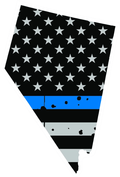 Distressed Thin Blue Line Nevada State Shaped Subdued US Flag Sticker Self Adhesive Vinyl police NV - C3865.png