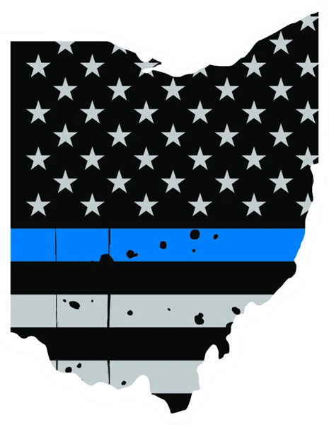 Distressed Thin Blue Line Ohio State Shaped Subdued US Flag Sticker Self Adhesive Vinyl police OH - C3893.png