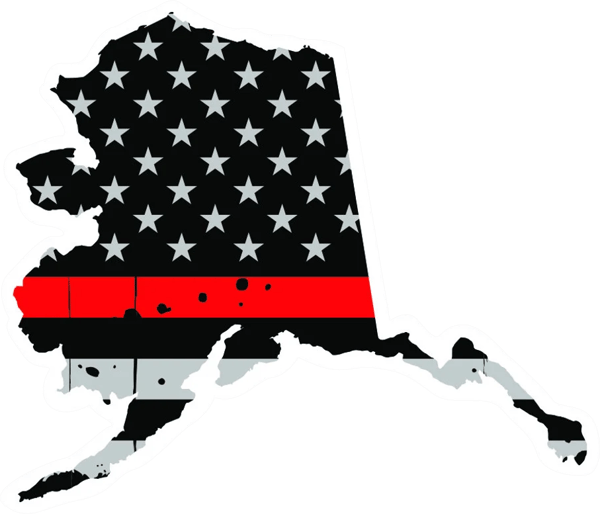 Distressed Thin Red Line Alaska State Shaped Subdued US Flag Sticker Self Adhesive Vinyl fire AK - C3767.png