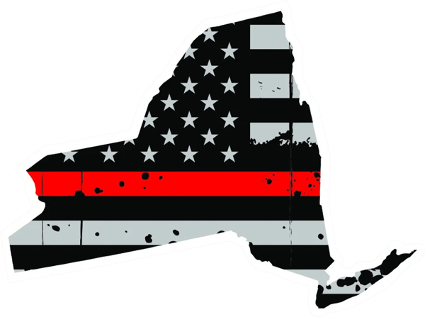 Distressed Thin Red Line New York State Shaped Subdued US Flag Sticker Self Adhesive Vinyl fire NY - C3883.png